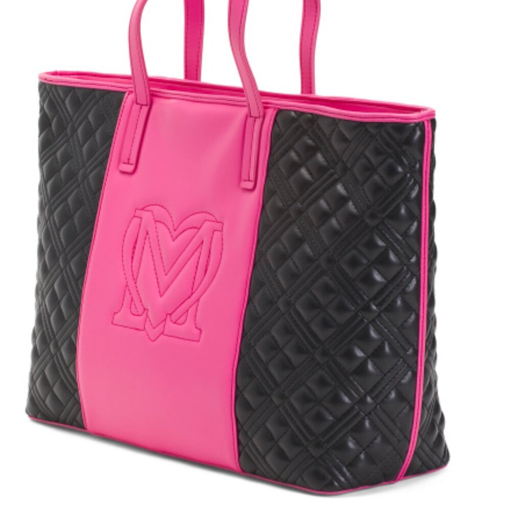 Love Moschino Quilted Tote Black Pink Shoulder Bag Gold Hardware - Picture 3 of 12
